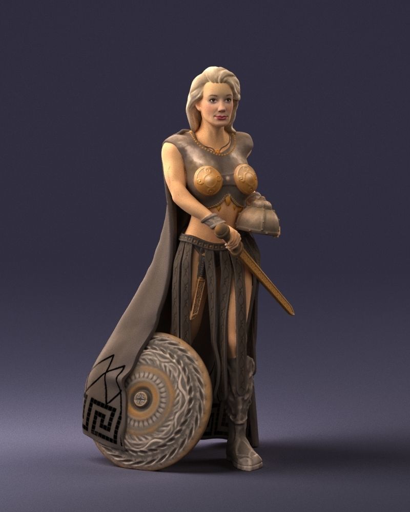 Woman in warrior costume 0067 3D Print Ready 3D print model_6