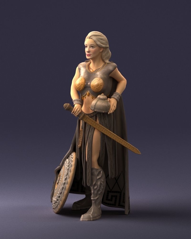 Woman in warrior costume 0067 3D Print Ready 3D print model_30