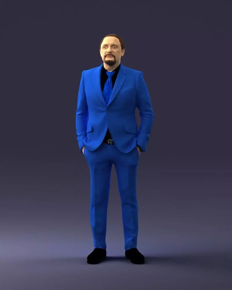 000489 Man in Blue Suit Hands in Pockets 3D Print 3D print model