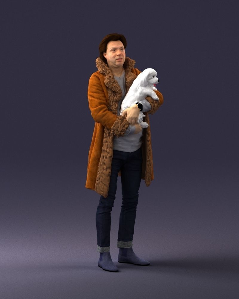 000331 Man Holding a Small Dog 0106 3D model_7