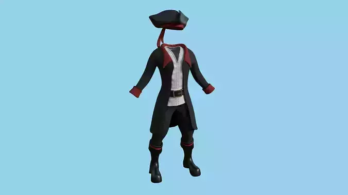 Pirate Costume 02 Black Red - Character Design Fashion Low-poly 3D model