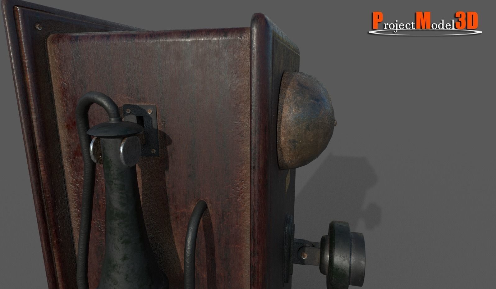 Old wooden telephone Low-poly 3D model_3