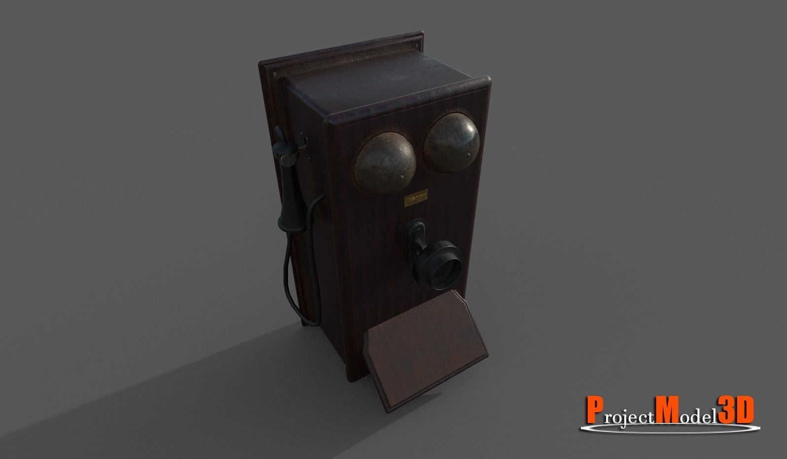 Old wooden telephone Low-poly 3D model_9