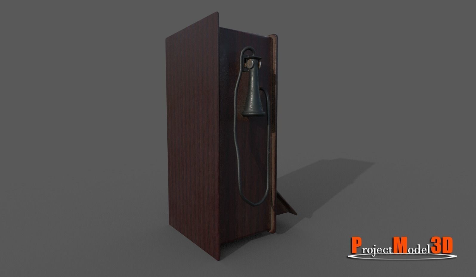 Old wooden telephone Low-poly 3D model_8