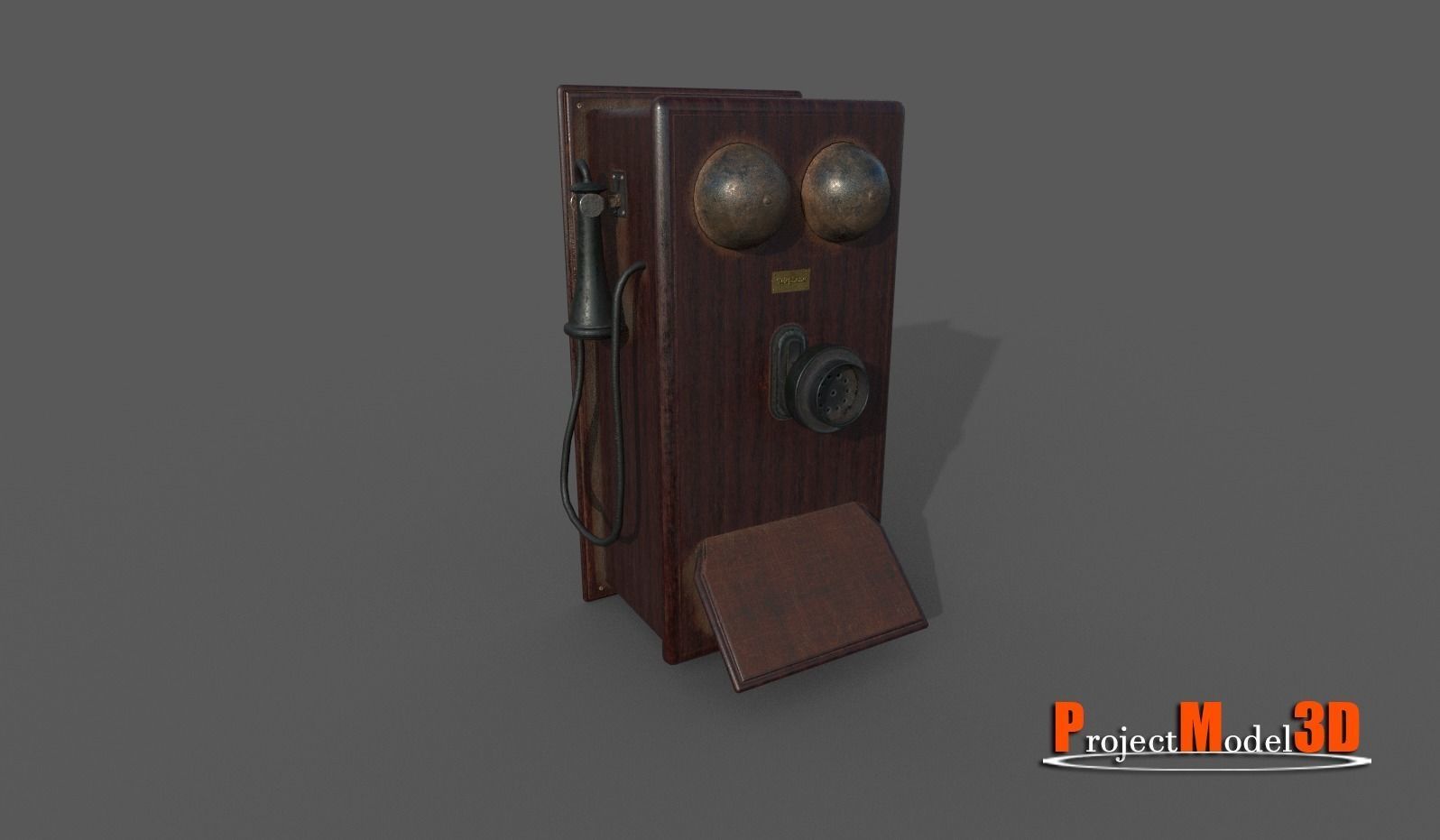 Old wooden telephone Low-poly 3D model_6