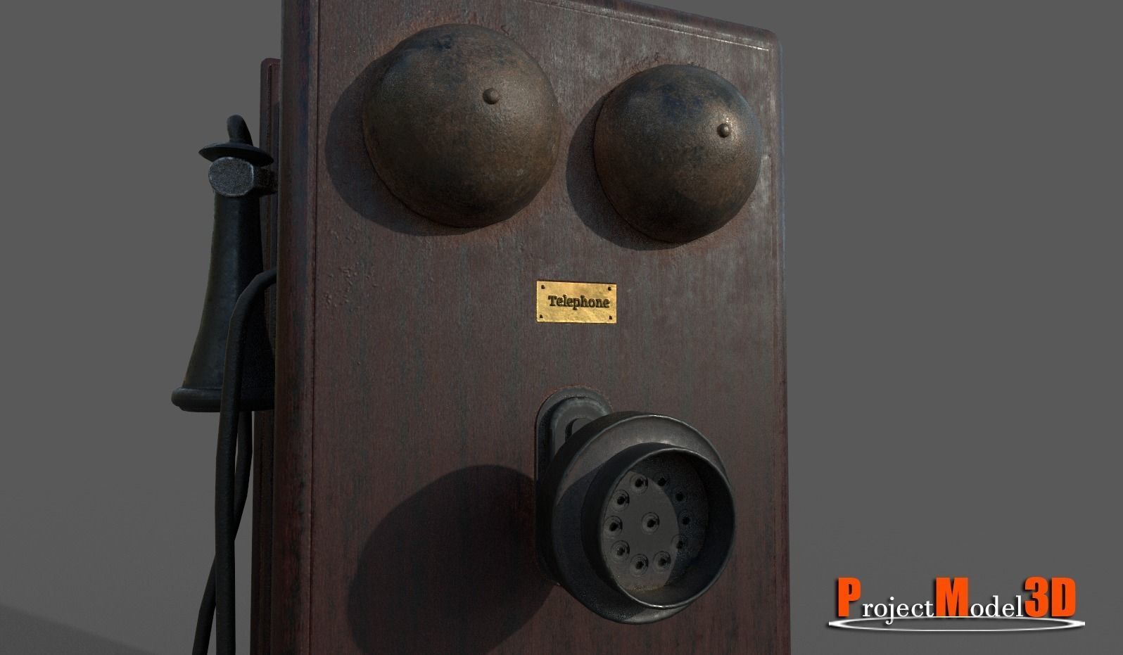 Old wooden telephone Low-poly 3D model_2