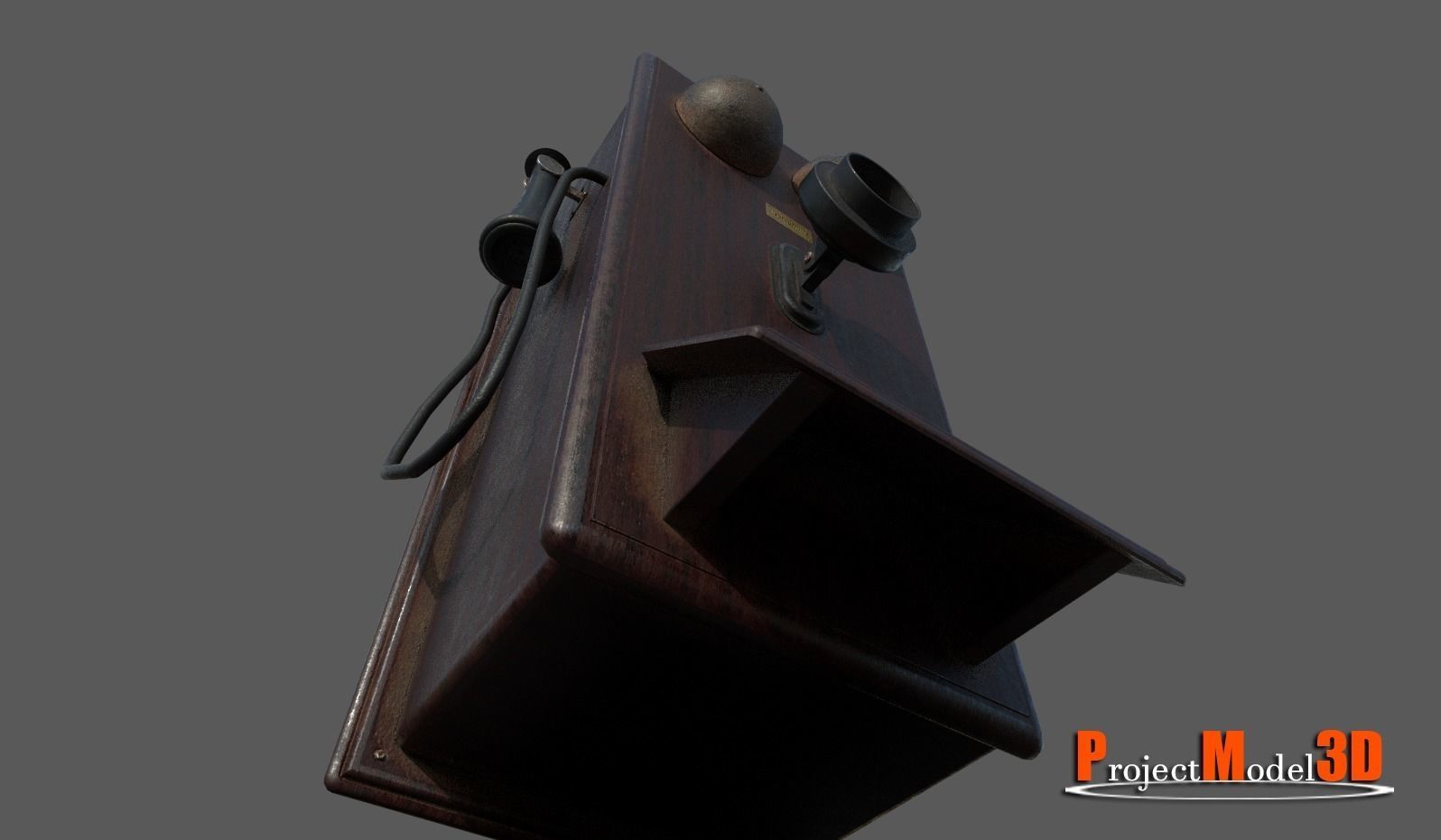 Old wooden telephone Low-poly 3D model_5