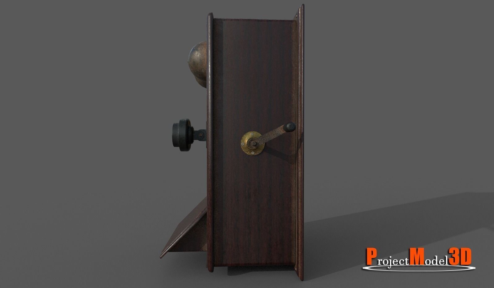 Old wooden telephone Low-poly 3D model_7