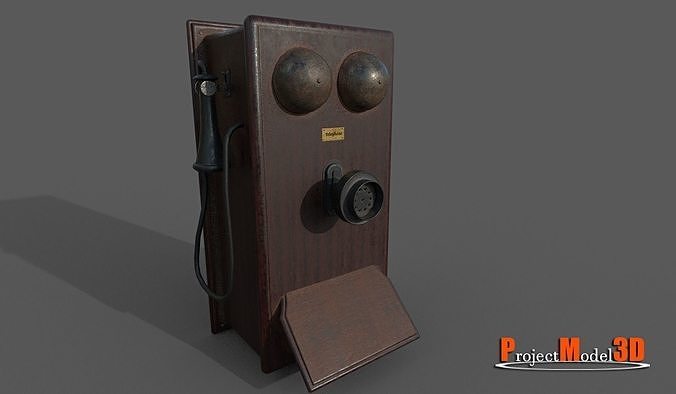 Old wooden telephone Low-poly 3D model