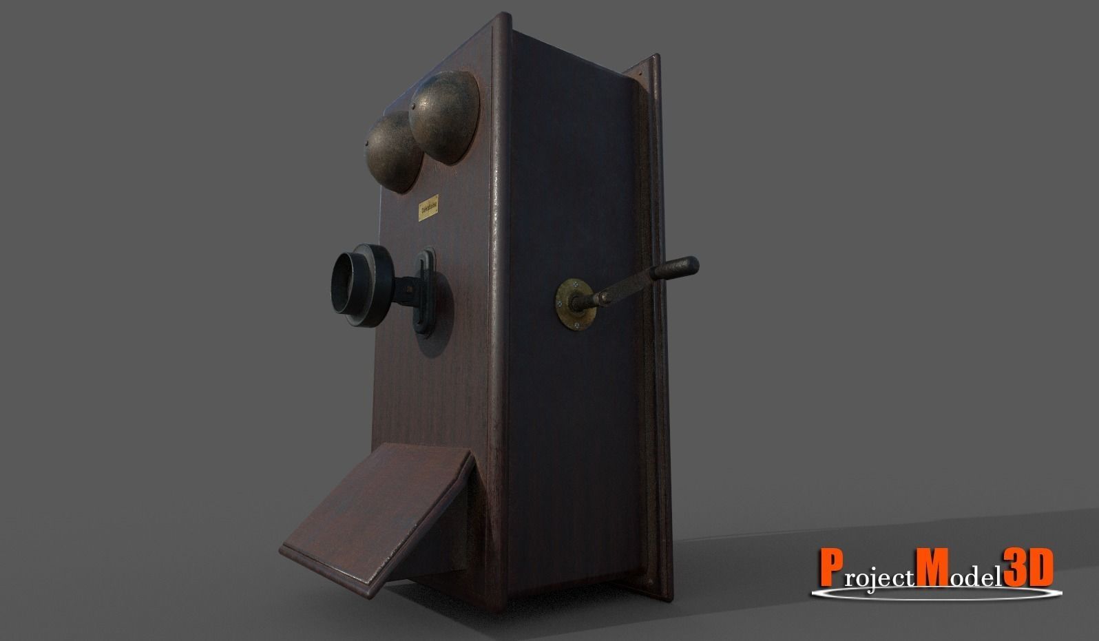 Old wooden telephone Low-poly 3D model_1