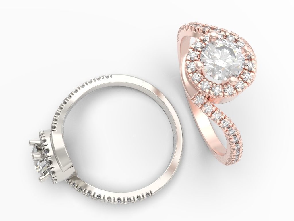 Engagement ring with halo 3D print model_15