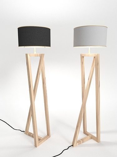 High floor lamp made of complex wooden construction 3D model