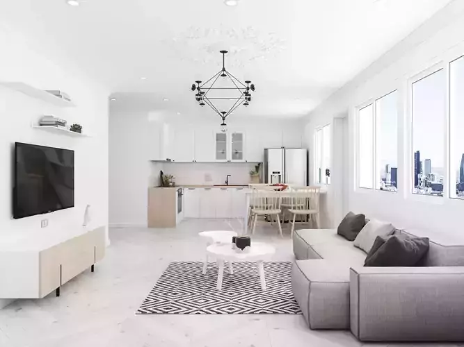 White Living Kitchen Room