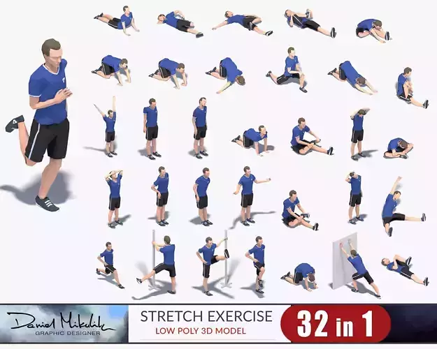 32 Stretch Animation 3d model Bundle Low-poly 3D model