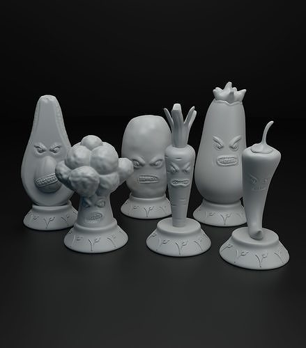 Angry vegetables chess pieces set intended for 3D printing 3D print model