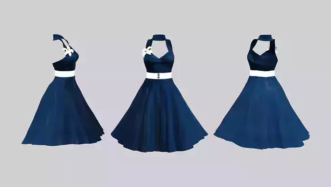 Retro Halter Dress With Belt And Flower