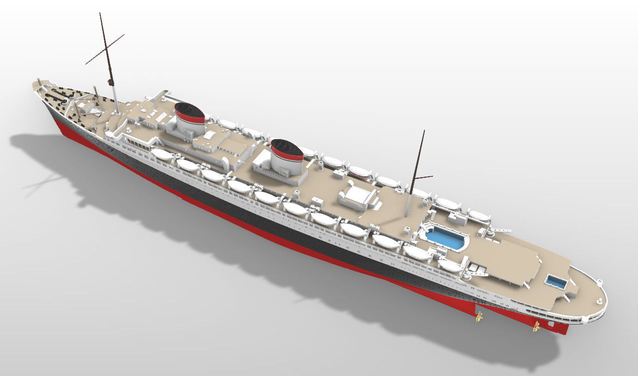 SS Rex ocean liner full hull and waterline printable model  3D print model_3