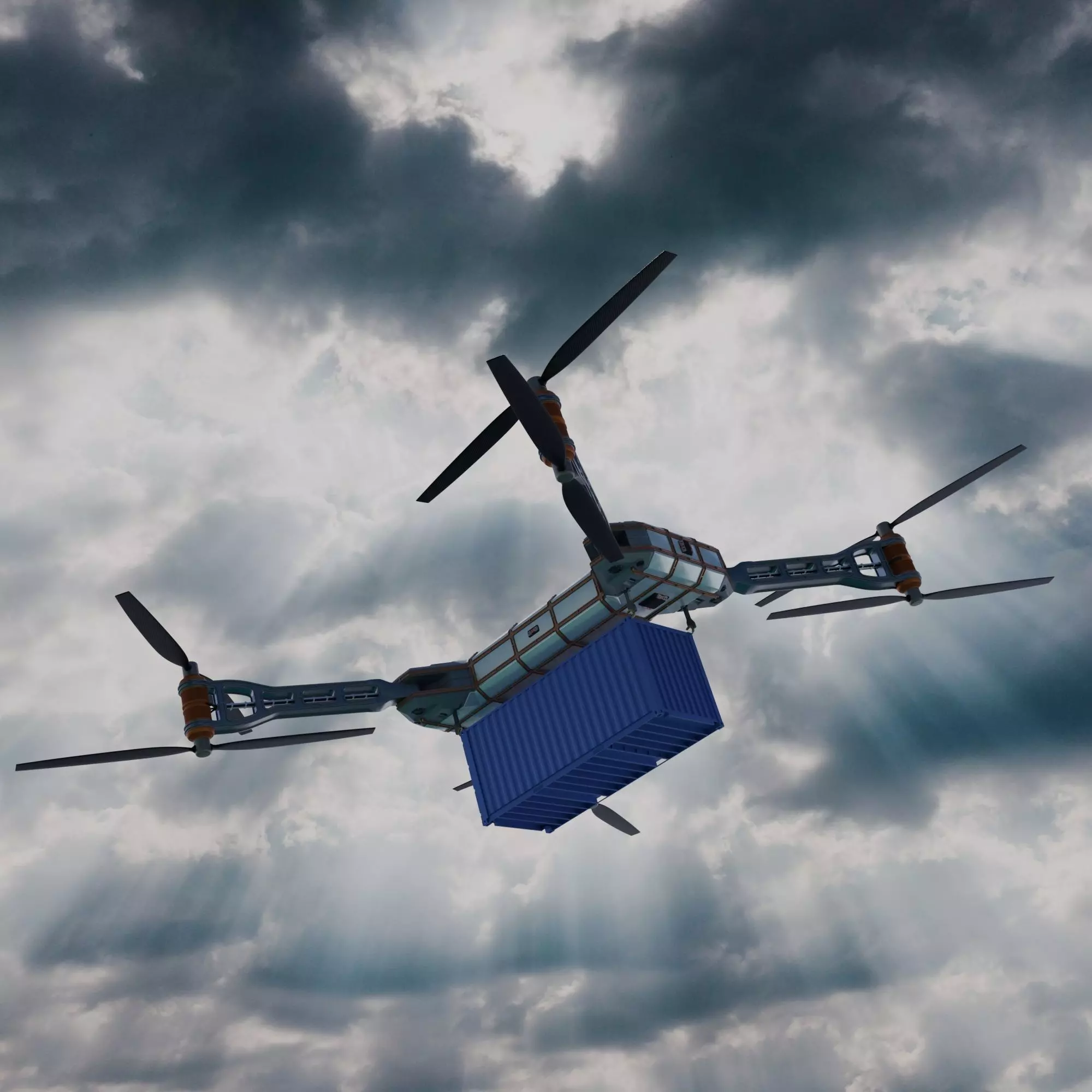 Sci Fi industrial mega Cargo Drone 3D model_0