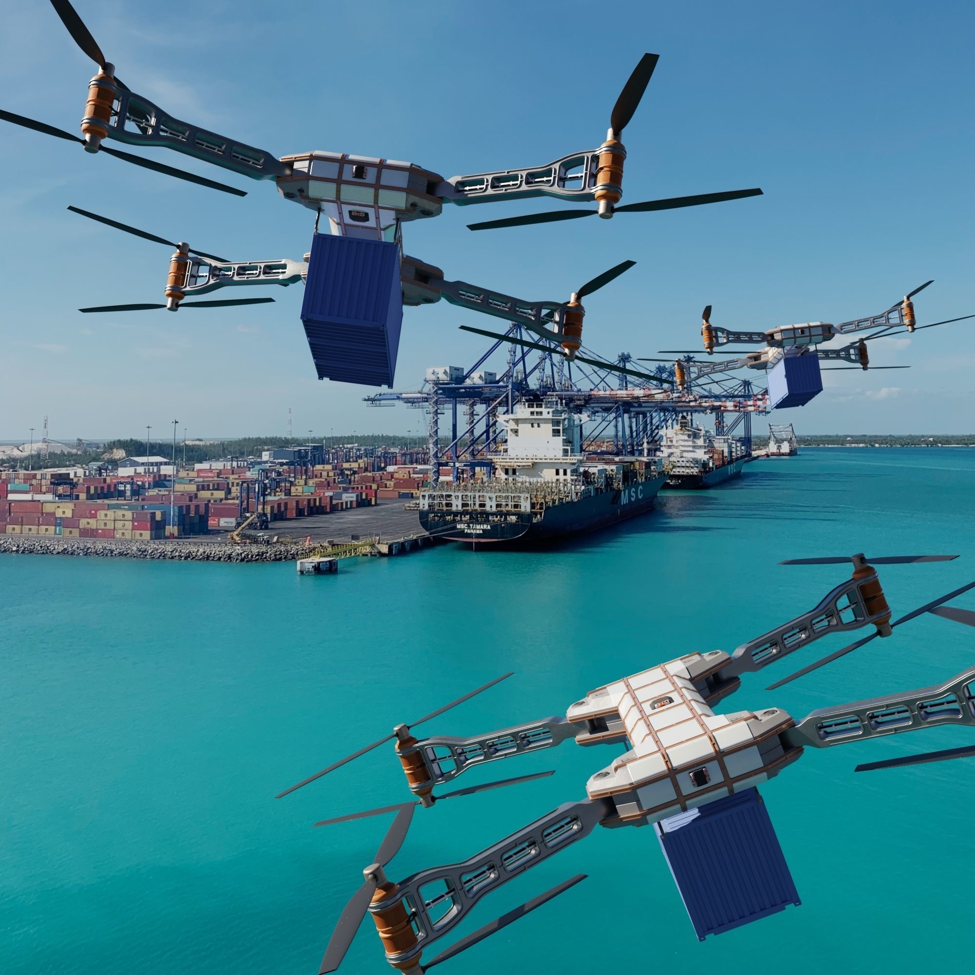 Sci Fi industrial mega Cargo Drone 3D model_2