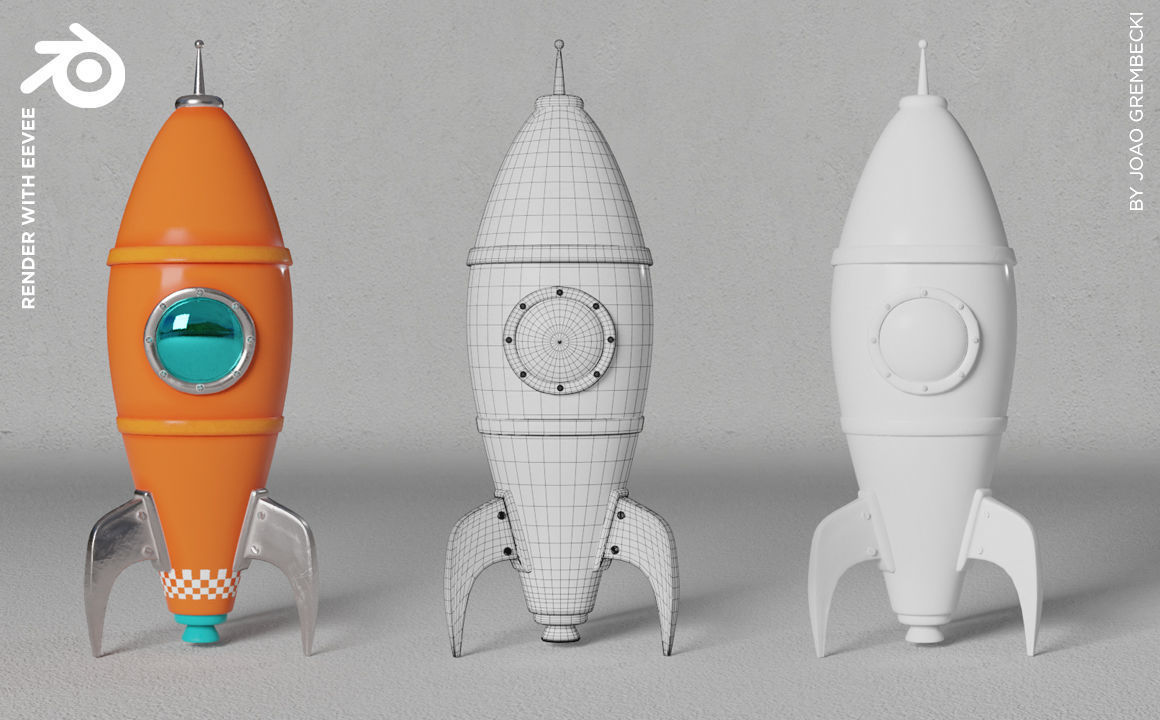 Orange Rocket Low-poly 3D model_8