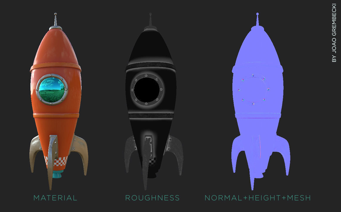 Orange Rocket Low-poly 3D model_9