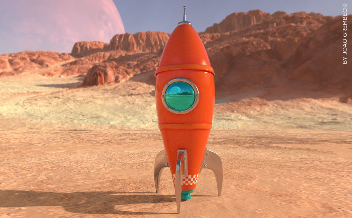 Orange Rocket Low-poly 3D model_7