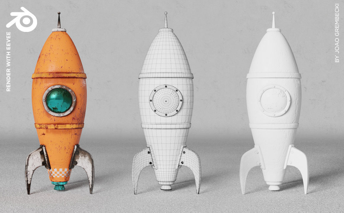 Orange Rusty Rocket Low-poly 3D model_8