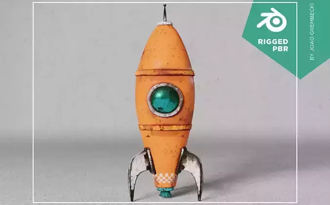 Orange Rusty Rocket Low-poly 3D model