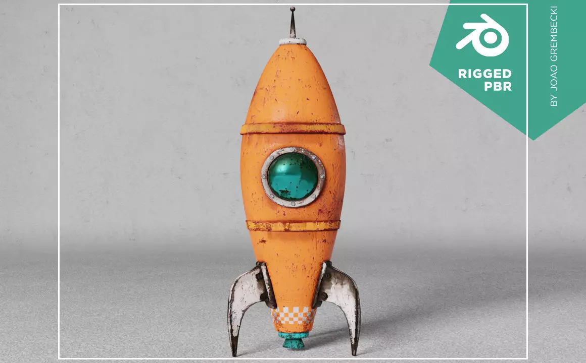 Orange Rusty Rocket Low-poly 3D model_0