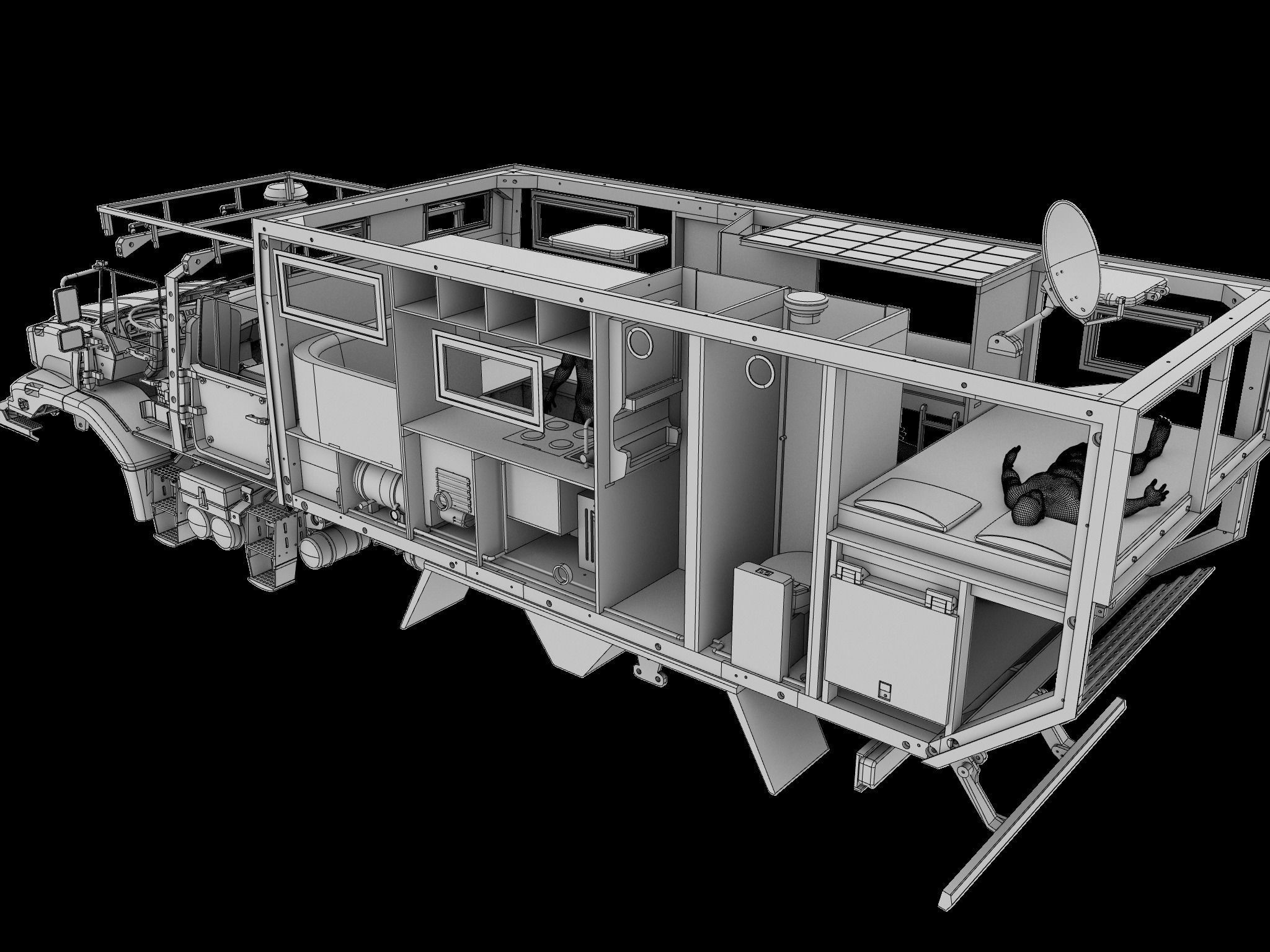Mercedes Benz Zetros expedition camper truck STL 3D print model_14