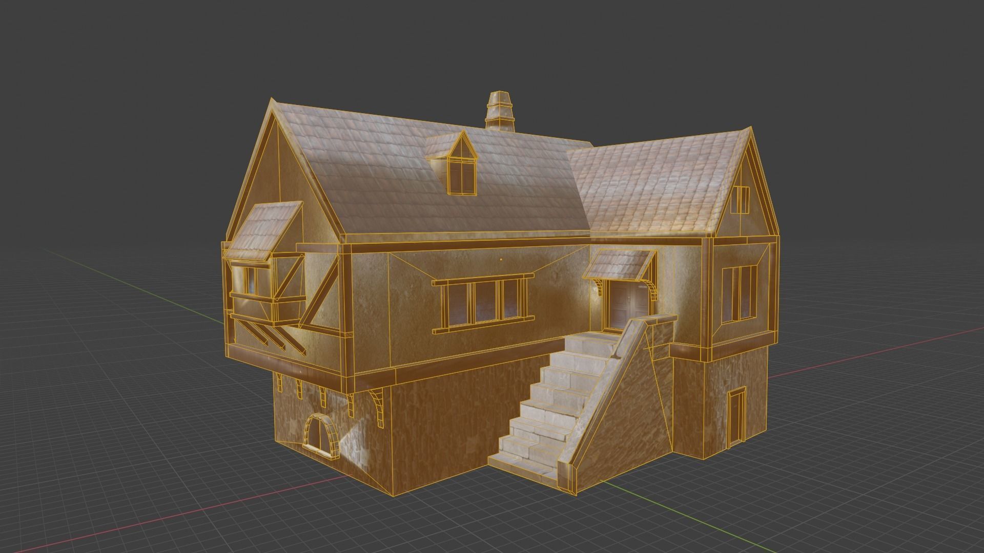 Medieval House Low-poly 3D model_3