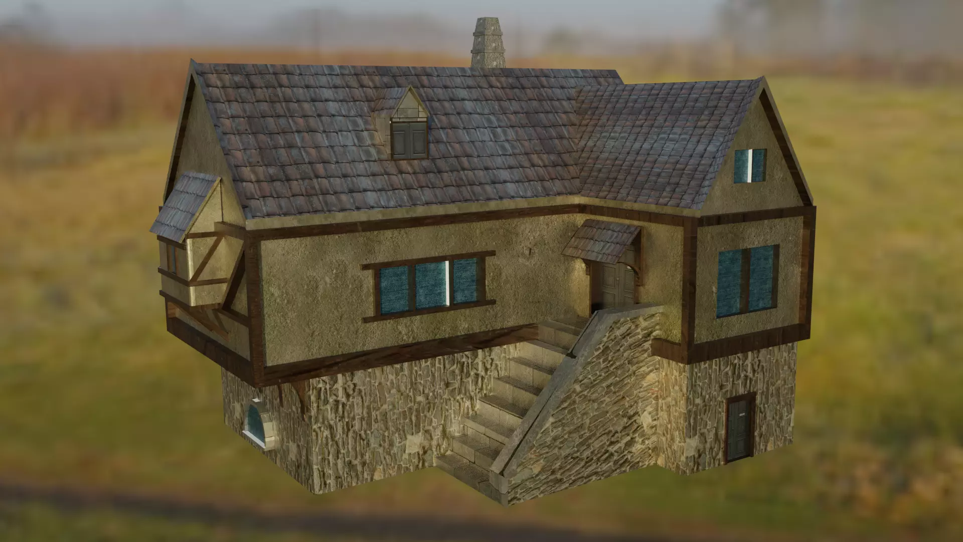Medieval House Low-poly 3D model_0