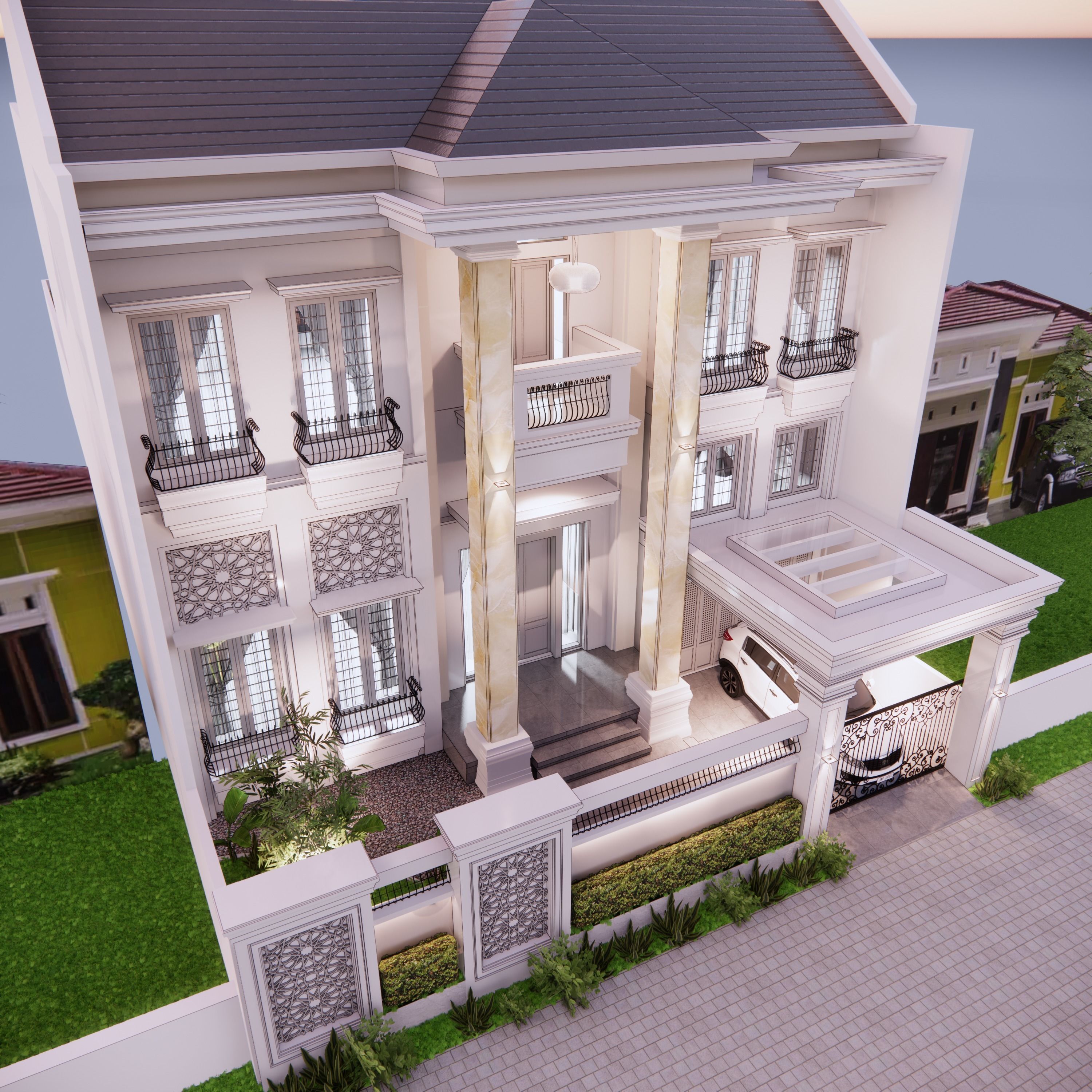 classic tropical house 400 m2 scene 3d model skechup 3D model_3