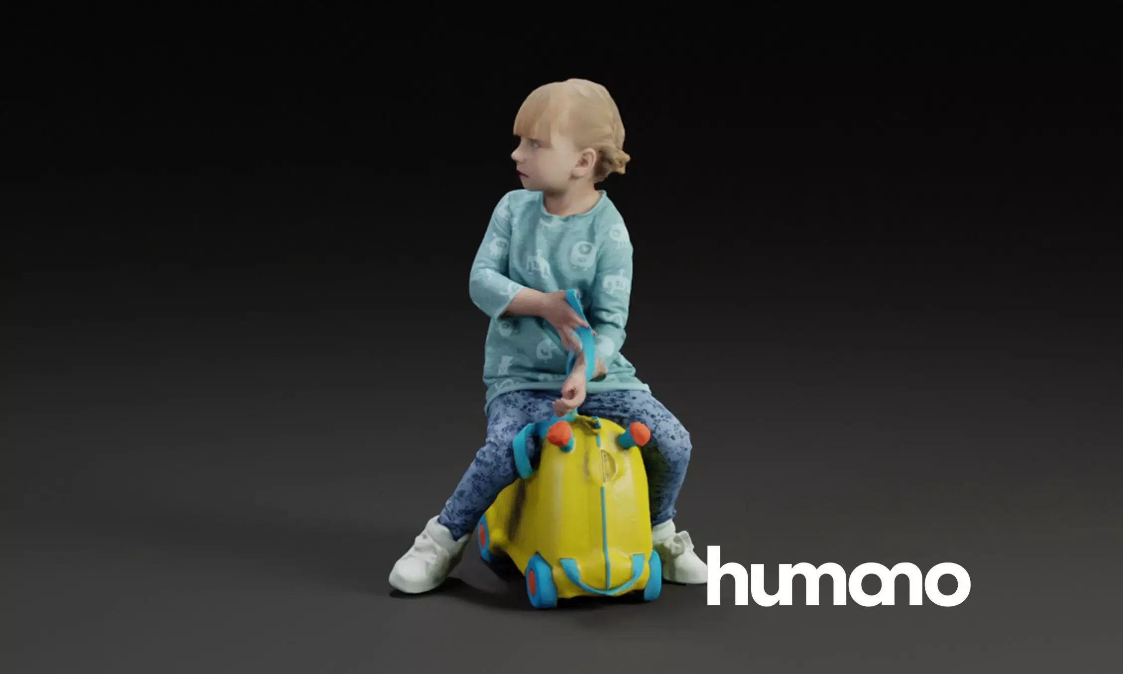 Humano Little girl riding a toy 0908 3D model_0
