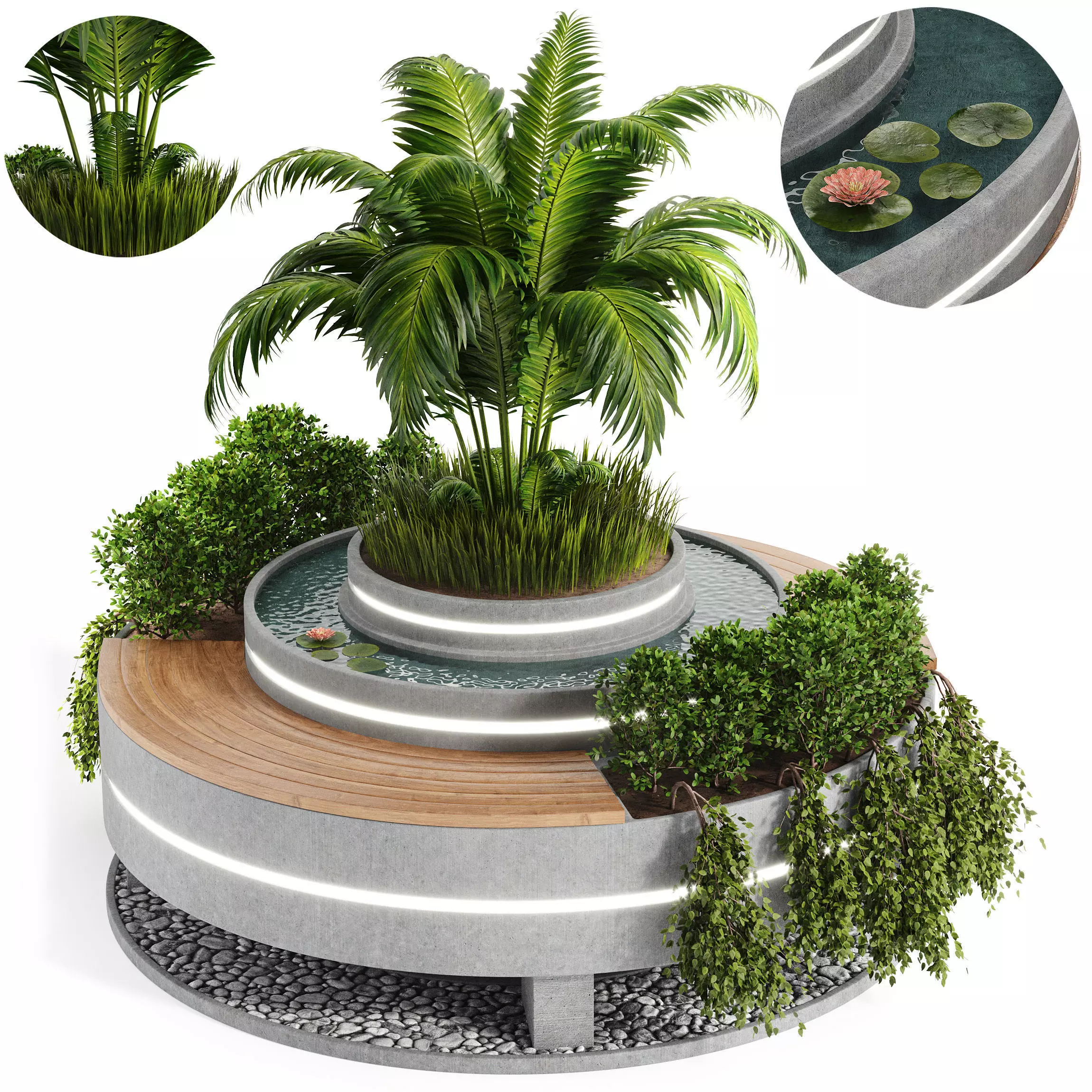 Urban Furniture with plant-set 02 3D model