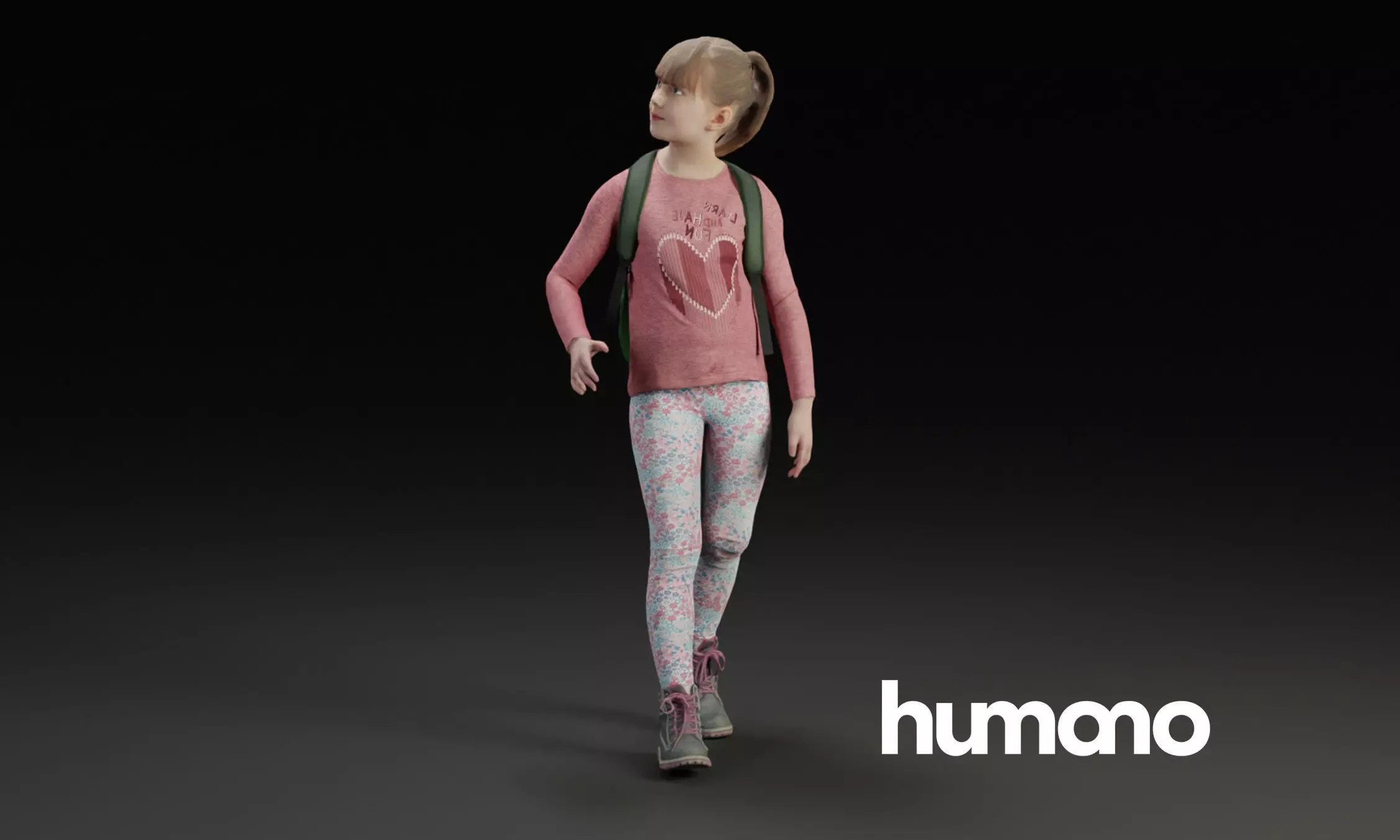 Humano Girl walking with the backpack 0915 3D model_0