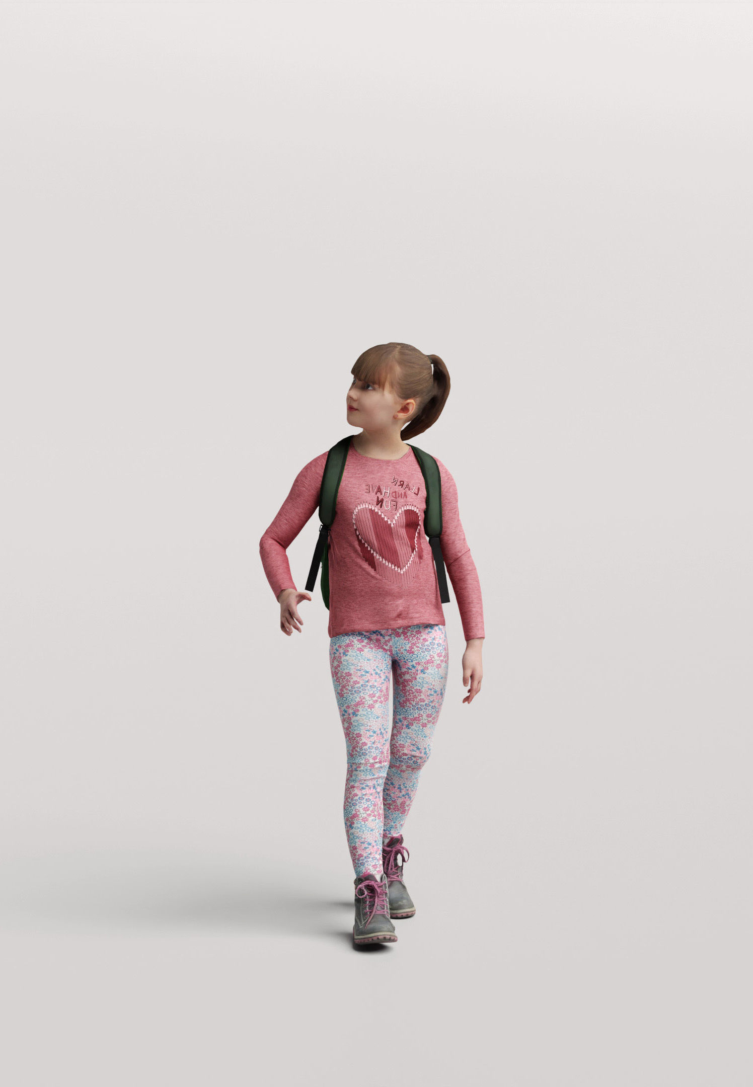 Humano Girl walking with the backpack 0915 3D model_1