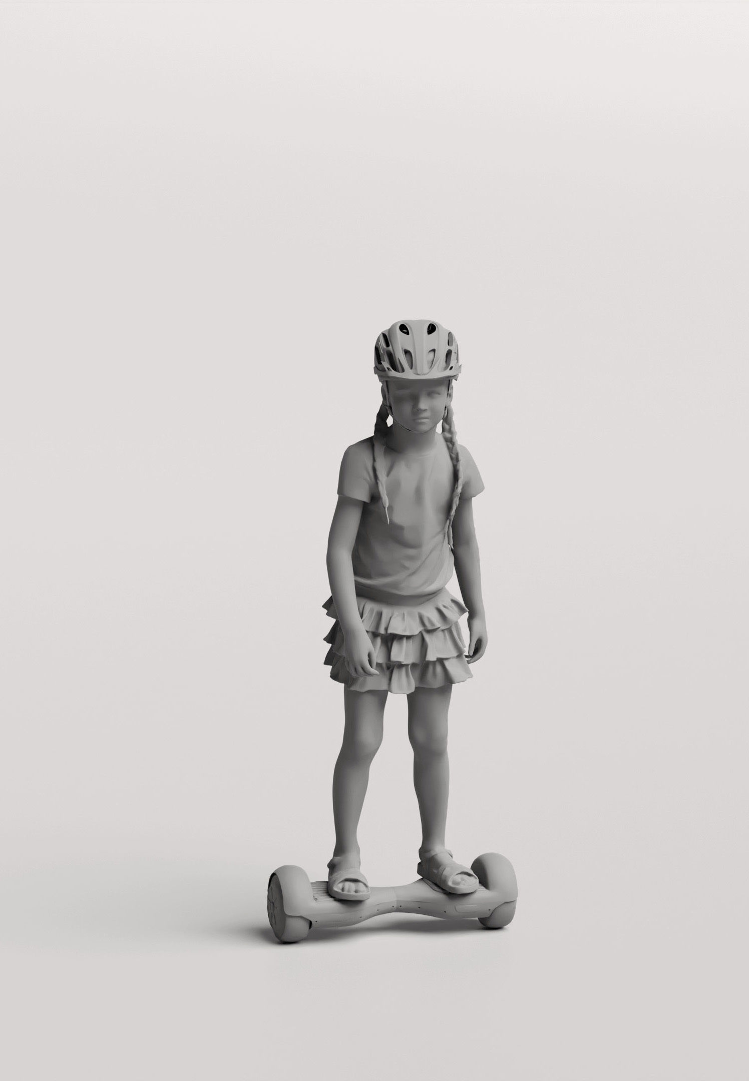 Humano Young girl riding a hoverboard with a helmet 0916 3D model_3