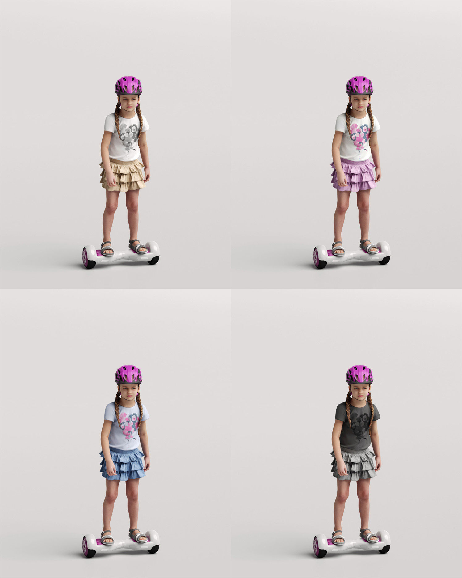 Humano Young girl riding a hoverboard with a helmet 0916 3D model_4