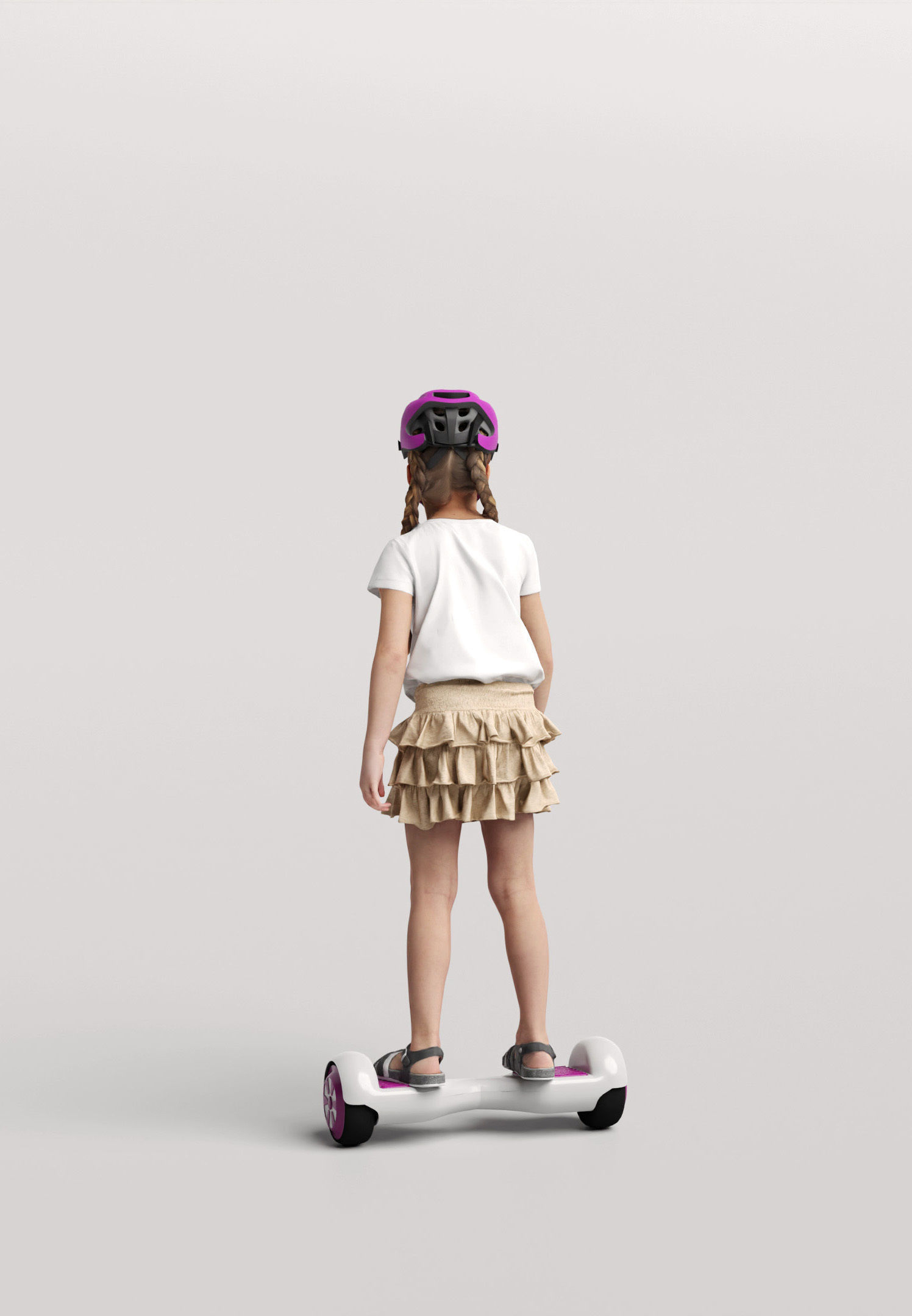 Humano Young girl riding a hoverboard with a helmet 0916 3D model_2