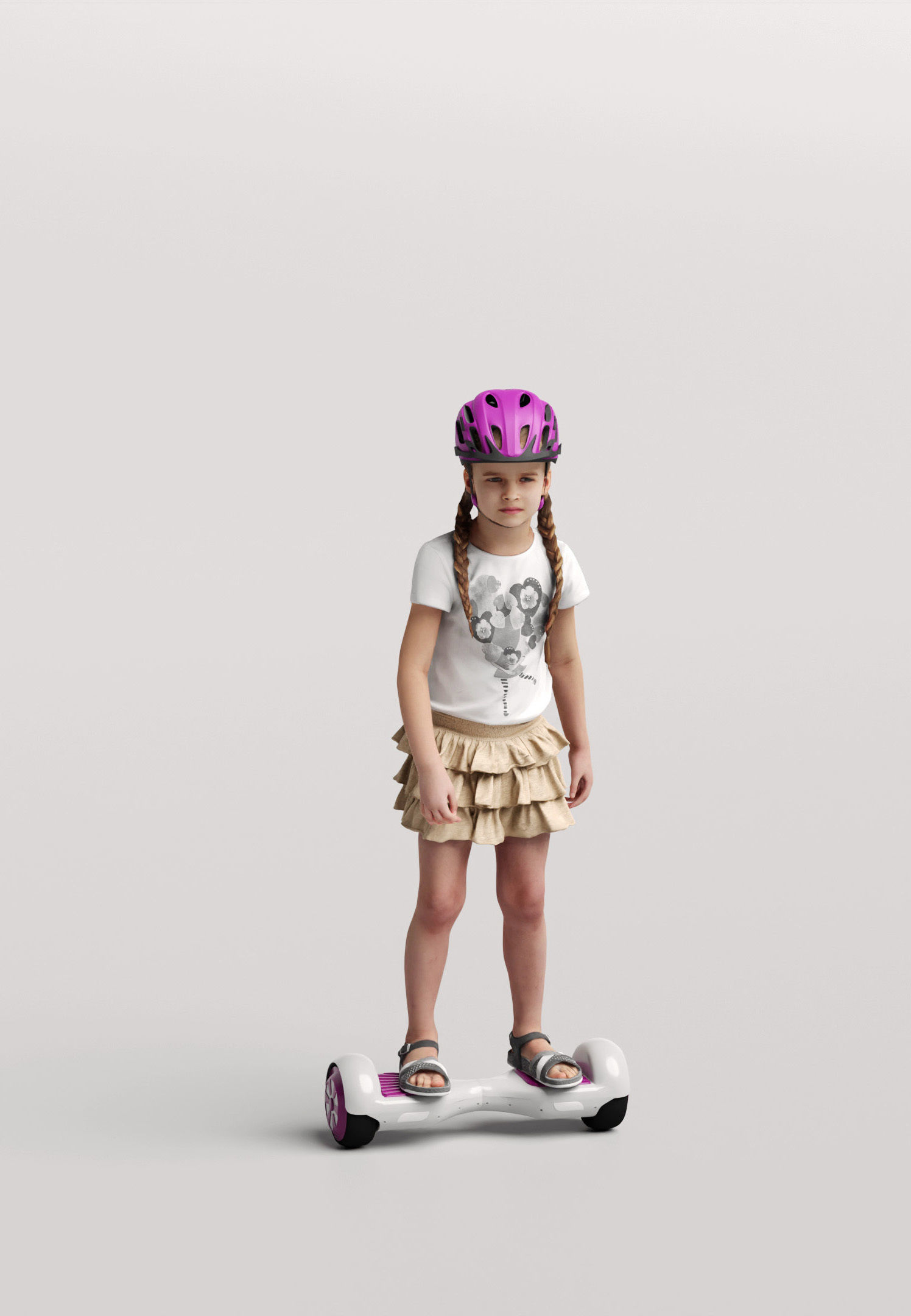 Humano Young girl riding a hoverboard with a helmet 0916 3D model_1
