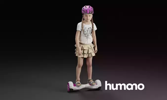 Humano Young girl riding a hoverboard with a helmet 0916 3D model