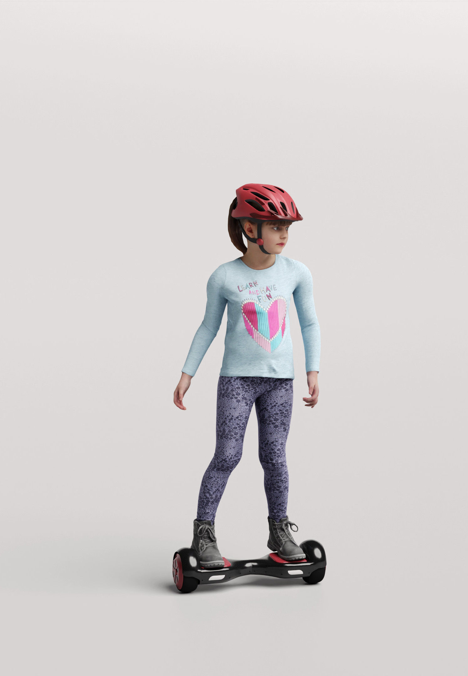 Humano Young girl riding a hoverboard with a helmet 0917 3D model_1