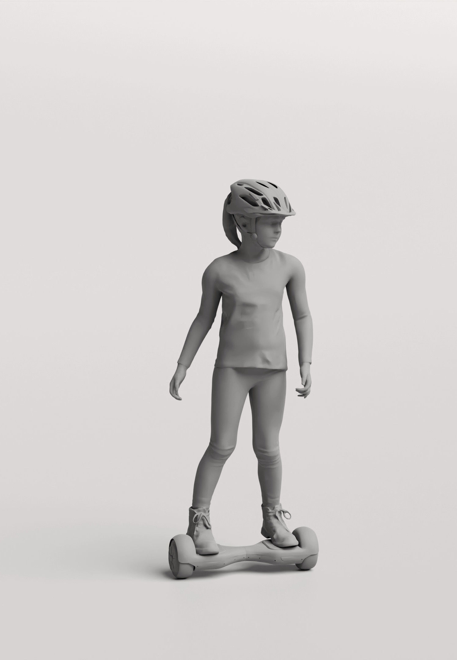 Humano Young girl riding a hoverboard with a helmet 0917 3D model_3