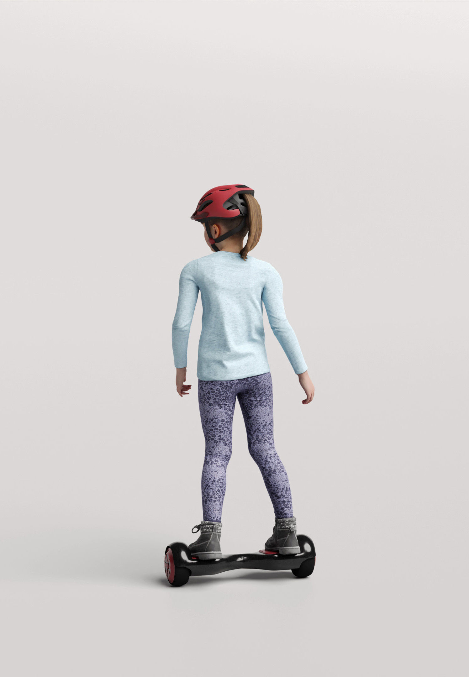 Humano Young girl riding a hoverboard with a helmet 0917 3D model_2