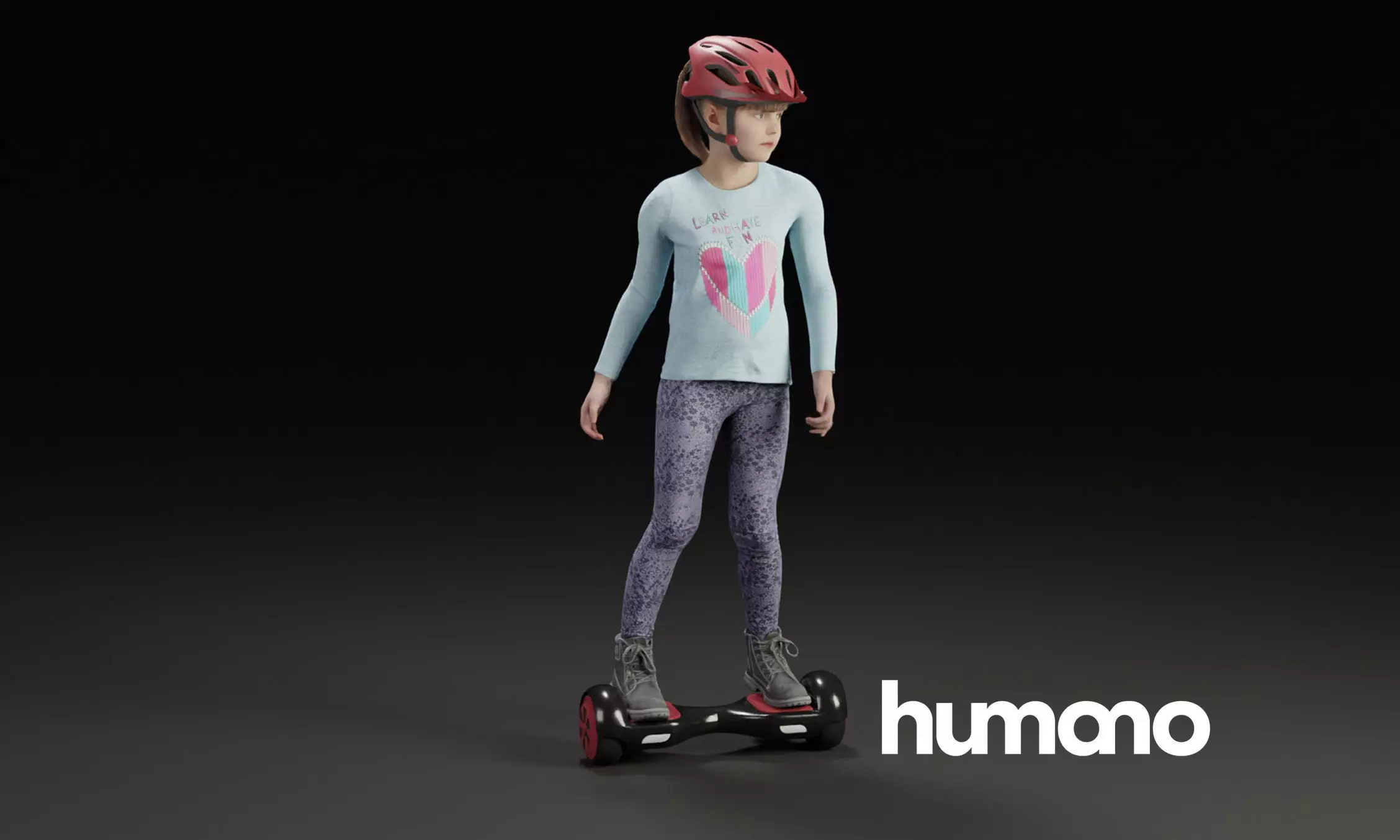 Humano Young girl riding a hoverboard with a helmet 0917 3D model_0
