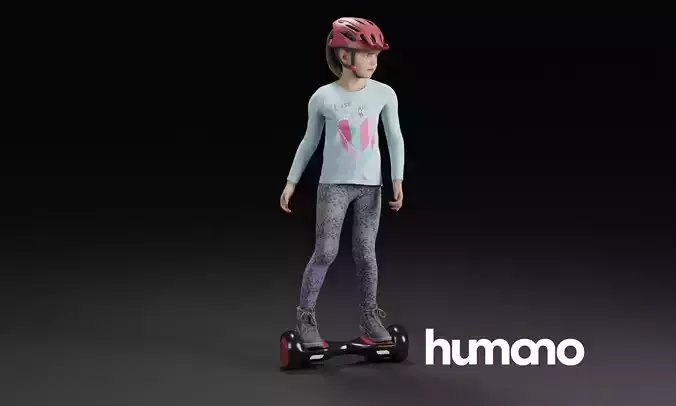 Humano Young girl riding a hoverboard with a helmet 0917 3D model