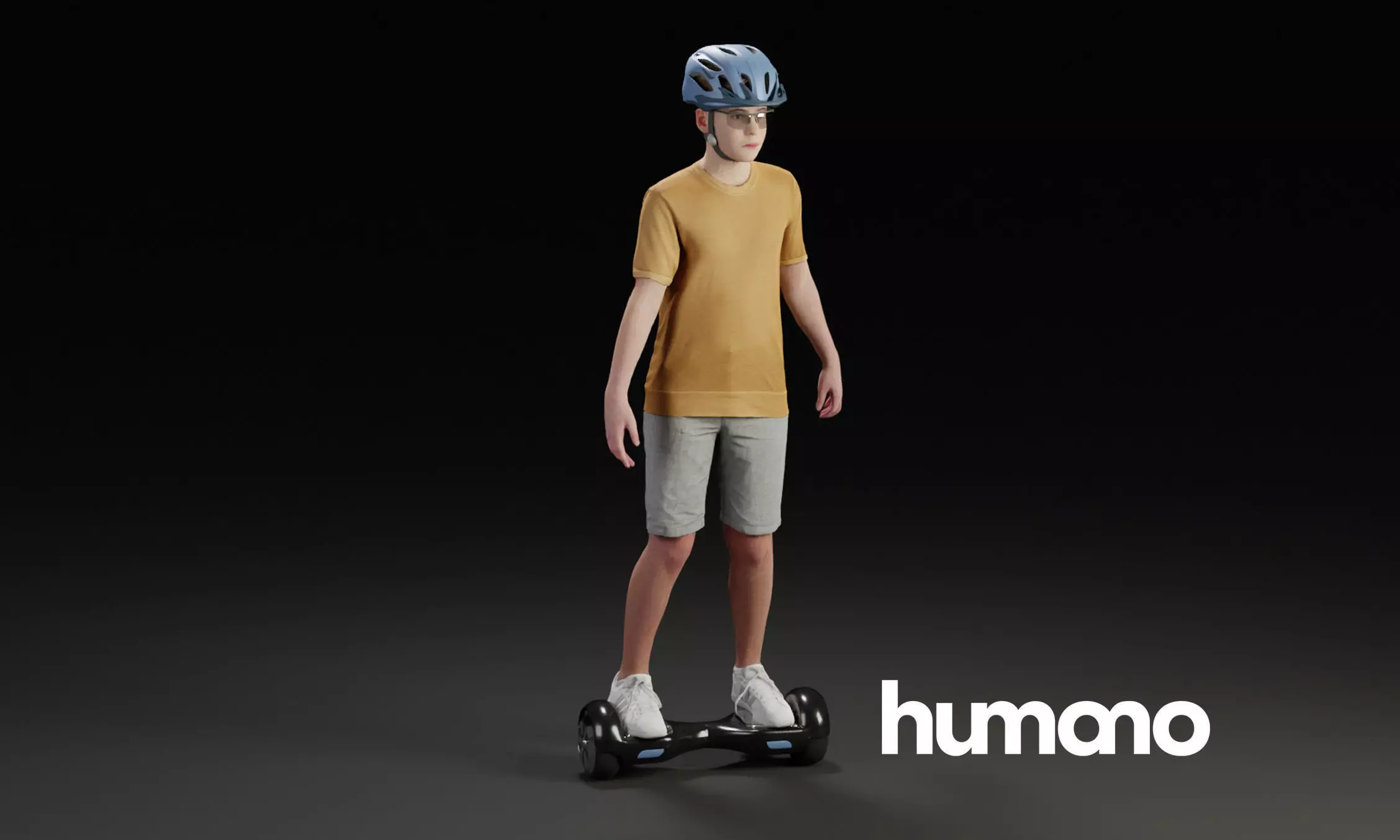 Humano Young boy riding a hoverboard with a helmet 0918 3D model_0