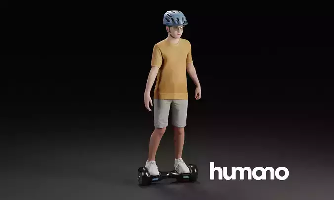Humano Young boy riding a hoverboard with a helmet 0918 3D model