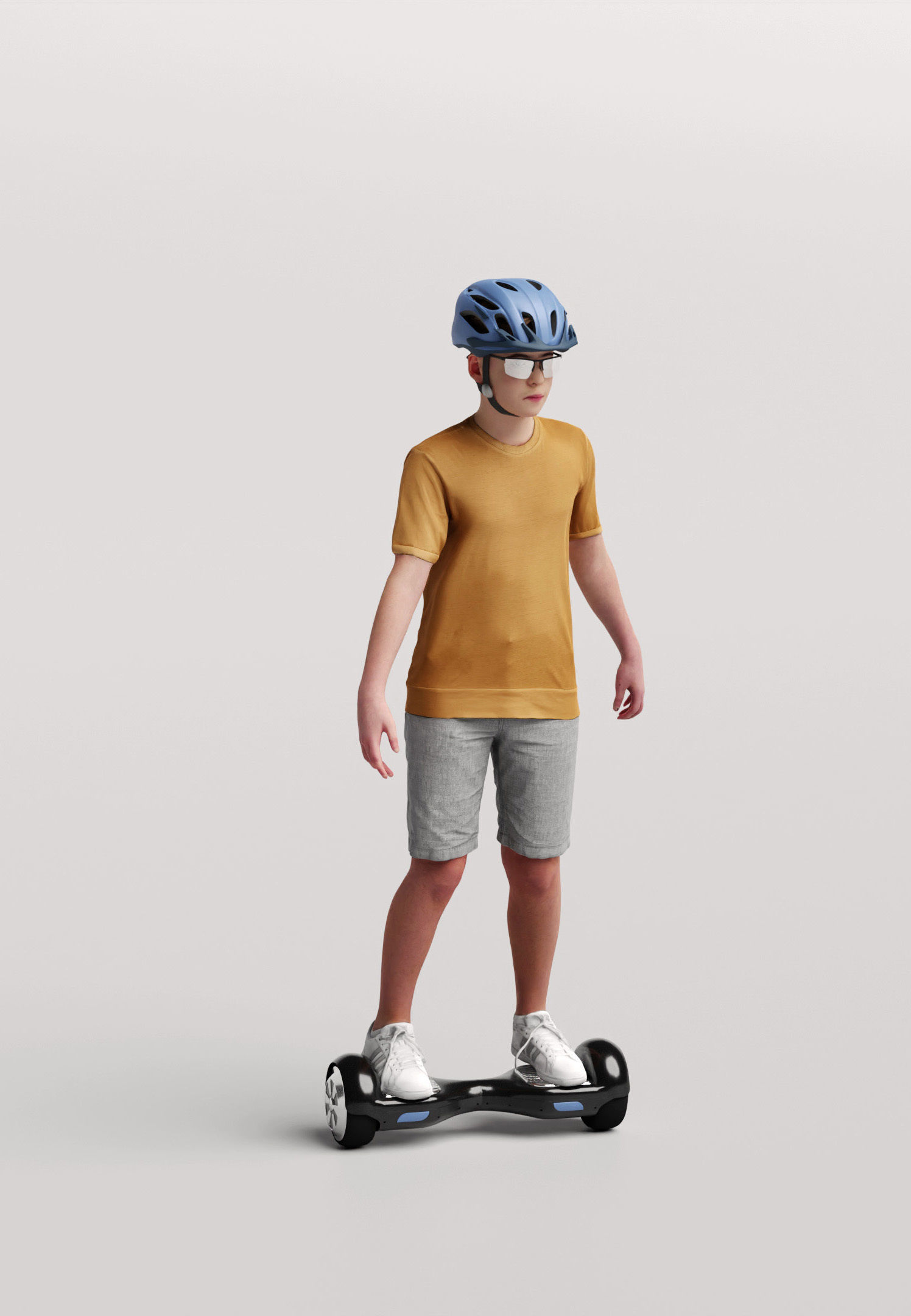 Humano Young boy riding a hoverboard with a helmet 0918 3D model_1